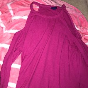 pink off shoulder long sleeve shirt